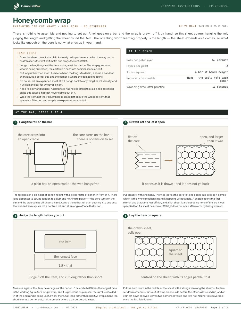 Page one of the wrapping instructions for the honeycomb wrap